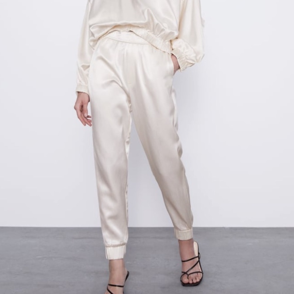 Zara soft gold satin effect jogging pants